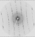 This image is an X-ray diffraction pattern produced by a few fibres of the sepiolite from Norway.