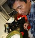 Jun Isoe anesthetizes mosquitoes by placing them on ice before he prepares them for an experiment. For this study, Isoe has injected RNAi into about 5,000 mosquitoes. "I can process about 1,000 in an 8-hour day," he said.