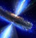 This is an artist's concept of a quasar, or feeding black hole, similar to APM 08279+5255, where a team of astronomers including CU-Boulder discovered huge amounts of water vapor.