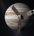This is an artist's rendition of NASA's Juno spacecraft at Jupiter.