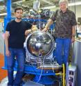 Alexander Gray (left) and Charles Fadley at Beamline 9.3.1 of Berkeley Lab’s Advanced Light Source where they will soon be able to carry out their hard x-ray angle-resolved photoemission spectroscopy (HARPES) experiments.
