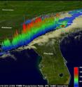 TRMM's Precipitation Radar data was used to show the line of severe thunderstorms in 3-D. The line of storms were pushing through North and South Carolina on Nov. 16, 2011. Strong updrafts had pushed precipitation within some of these storms to heights of 15km (9.3 miles).