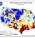 New groundwater and soil moisture drought indicator maps produced by NASA are available on the National Drought Mitigation Center's website. They currently show unusually low groundwater storage levels in Texas. The maps use an 11-division scale, with blues showing wetter-than-normal conditions and a yellow-to-red spectrum showing drier-than-normal conditions. New groundwater and soil moisture drought indicator maps produced by NASA are available on the National Drought Mitigation Center's website. They currently show unusually low groundwater storage levels in Texas. The maps use an 11-division scale, with blues showing wetter-than-normal conditions and a yellow-to-red spectrum showing drier-than-normal conditions.