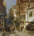 In this painting of a Jewish Quarter by the 19th-century Dutch painter Salomon Leonardus Verveer, the people in the center of the image are brighter than they would be in a snapshot, which draws your eye toward them. The walls of the buildings focus your attention toward the middle of the image as well. WUSTL computer scientist Cindy Grimm says similar tricks can be used to help people learn difficult visual search tasks, such as scanning mammograms for tumors.