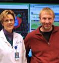 Scripps Research Institute Associate Professor Peter Kuhn, Ph.D, (right) worked with physicians including Kelly Bethel, M.D., of Scripps Health to demonstrate the effectiveness of an advanced blood test for detecting and analyzing circulating tumor cells. The February 2012 studies appear in the journal <i>Physical Biology</i>. Scripps Research Institute Associate Professor Peter Kuhn, Ph.D, (right) worked with physicians including Kelly Bethel, M.D., of Scripps Health to demonstrate the effectiveness of an advanced blood test for detecting and analyzing circulating tumor cells. The February 2012 studies appear in the journal <i>Physical Biology</i>.