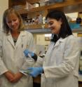 Iryna Ethell (left), an associate professor of biomedical sciences at UC Riverside, is seen here with Crystal Pontrello, a postdoctoral researcher in her lab.