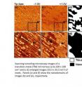 Scientists at the US Department of Energy's Ames Laboratory discovered a new type of quasicrystal defect. Shown here are scanning tunneling microscopy images of transition-metal quasicrystals' surface and nanodomains.