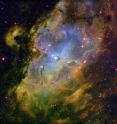 This image of the Eagle Nebula, made with data from the Kitt Peak telescope, corresponds more closely to the authors' model than to the traditional model of planetary formation in the Solar System. In the authors' model planets form in a cold, three-dimensional cloud of gas and dust.