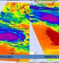 When NASA's Aqua satellite passed over northern Australia on March 15 at 1741 UTC and March 16 at 0553 UTC it captured infrared images of Tropical Cyclone Lau. The later image appeared to show that Lau was becoming more organized and more compact, signs that the storm was strengthening. Over that time period the storm had grown from a tropical storm to a cyclone. Aqua captured an infrared image of the storm's cloud top temperatures using the Atmospheric Infrared Sounder instrument. AIRS data showed that the coldest (purple) cloud top temperatures (colder than -63F/-52.7C).