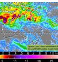 NASA's TRMM satellite can add up rainfall totals from space, and from 0900 to 1200 UTC (5am-8am EST), Cyclone Lua was dropping about 1 inch every 3 hours in the purple areas in this image from today, March 16, 2012.