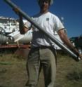 Will Clyde, associate professor of Earth sciences at the University of New Hampshire, holds a sediment core from the Gilmore Hill area in the Bighorn Basin of Wyoming where he and other coauthors discovered geological records of global warming events that occurred more than 50 million years ago.