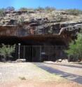 This is a panoramic view of the entrance to Wonderwerk Cave, South Africa.
