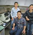 From left Peter Bai, Joseph Kao and Ting Xu incorporated gold nanoparticles into solutions of block co-polymer supramolecules to form multiple-layers of self-assembled thin films. From left Peter Bai, Joseph Kao and Ting Xu incorporated gold nanoparticles into solutions of block co-polymer supramolecules to form multiple-layers of self-assembled thin films.