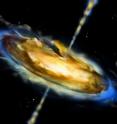This is an artist's view of a dust torus surrounding the accretion disk and the central black hole in active galactic nuclei.