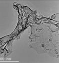 This is a transmission electron microscopy image of carbon nitride created by the reaction of carbon dioxide and Li3N.