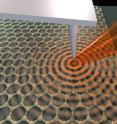 An infrared laser beam focused on the arm of an atomic-force microscope launches plasmons, waves through electrons, on the surface of graphene, a single honeycomb layer of linked carbon atoms.