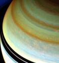 A particularly strong jet stream churns through Saturn's northern hemisphere in this false-color view from NASA's Cassini spacecraft.