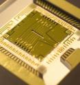 Semi-conductor chip used by scientists at the National Physcial Laboratory to test the first scalable 3D ion microtrap.