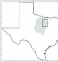 This is a Texas map showing the Barnett Shale (gray) and rectangle indicating region featured in accompanying map of earthquakes and injection wells.