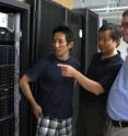 Atmospheric sciences professor Xubin Zeng and graduate students Koichi Sakaguchi (left) and Michael Brunke (right) take advantage of high-performance computers to develop, evaluate and improve Earth system models to help predict trends in global climate.