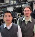 Graduate student co-authors, L to R, Chunhua Dong, Victor Fiore and Mark Kuzyk worked with their faculty adviser Hailin Wang, a physicist at the University of Oregon, to employ a theorized "dark mode" to convert an optical field, a signal, from one color to another.