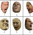 Expressions numbered 1,4,6 show tennis player's face on losing a point; expressions numbered 2,3,5 show a player after winning a point). Tests show that those looking at facial expressions alone cannot determine what the true emotion is.