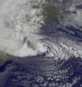 NOAA's GOES-13 satellite captured this visible image of Hurricane Sandy battering the U.S. East coast on Monday, Oct. 29 at 9:10 am EDT. Sandy's center was about 310 miles south-southeast of New York City. Tropical Storm force winds are about 1,000 miles in diameter.
