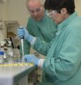 This is Professor Bill Keevil and Research Fellow Sarah Warnes in the lab.