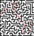 The illustration shows how the scattering of photons occurs in a complex photonic medium. Two photons are emitted from a light source in the center and move through a labyrinth to illustrate complex scattering. The photons take different paths through the medium, but they are interdependent in the sense that that the chance of observing a photon at one outlet is increased if a photon is observed at the other outlet.