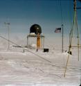 Henry Brecher, Ohio State University, research associate (now retired) at Byrd Polar Research Center, took this picture in winter 1959-1960. The sign reads: "Astronomical Position Observed Here."
