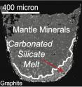 A microscopic sample of rock squeezed in a lab at Rice University to pressures it would experience hundreds of kilometers inside the Earth's mantle show evidence of magma (silicate melt) formation. New research led by Rice shows magma can form as deep as 250 kilometers inside the mantle.