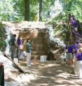 A group of school students visits the Washington University excavations of Mound A at Poverty Point. While doing work at the site, researchers collaborate closely with the Louisiana Office of State Parks to conduct educational and outreach efforts that enhance understanding of the rich history and archaeology of America’s Native inhabitants.