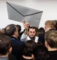 The database constructed at the Institute of Physical Chemistry of the Polish Academy of Sciences (IPC PAS) in Warsaw contains diffusion coefficients for complete proteome of <i>Escherichia coli</i>. Pictured above: Dr Tomasz Kalwarczyk is trying to deliver a message in a crowded environment. The database constructed at the Institute of Physical Chemistry of the Polish Academy of Sciences (IPC PAS) in Warsaw contains diffusion coefficients for complete proteome of <i>Escherichia coli</i>. Pictured above: Dr Tomasz Kalwarczyk is trying to deliver a message in a crowded environment.