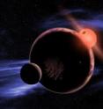 This artist's conception shows a hypothetical habitable planet with two moons orbiting a red dwarf star. Astronomers have found that 6 percent of all red dwarf stars have an Earth-sized planet in the habitable zone, which is warm enough for liquid water on the planet's surface. Since red dwarf stars are so common, then statistically the closest Earth-like planet should be only 13 light-years away. This artist's conception shows a hypothetical habitable planet with two moons orbiting a red dwarf star. Astronomers have found that 6 percent of all red dwarf stars have an Earth-sized planet in the habitable zone, which is warm enough for liquid water on the planet's surface. Since red dwarf stars are so common, then statistically the closest Earth-like planet should be only 13 light-years away.