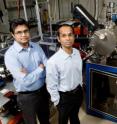 University of Illinois engineers devised a method of making thin films of ferroelectric material with twice the strain of traditional methods, giving the films exceptional electric properties. Professor Lane Martin, right, led the work with graduate student Karthik Jambunathan, center, and postdoctoral researcher Vengadesh Mangalam.