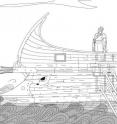 This is a drawing of the way two rams were mounted on the bow of a Roman/Hellenistic warship.