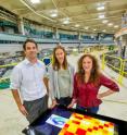 From left, Greg Hura, Helen Budworth and Cynthia McMurray, Lawrence Berkeley National Laboratory, are shown here at the Advanced Light Source, where they developed a structural comparison map for SAXS imaging and tested it on a chemotherapeutic target protein.