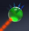 This is an artist's rendering of all-optical control of an individual electronic spin within a diamond. This spin is associated with a naturally occurring defect in diamond known as the nitrogen-vacancy center, a promising quantum bit (qubit) for quantum information processing. In their recently published paper, Yale et al. develop techniques to initialize, manipulate, and read out the electronic spin of this qubit using only pulses of light.