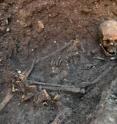 This image shows human remains found in a trench on one of the Grey Friars digs.
