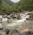 This tributary of the Nu River in China is seen with its normal water flow.