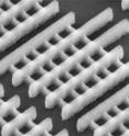 The three-dimensional tri-gate (FinFET) transistors shown here are among the 3-D microchip structures that could be measured using NIST's technique for improving through-focus scanning optical microscopy (TSOM). The three-dimensional tri-gate (FinFET) transistors shown here are among the 3-D microchip structures that could be measured using NIST's technique for improving through-focus scanning optical microscopy (TSOM).