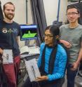From left, Andrew Olson, Shilpa Raja and Andrew Luong are members of Paul Alivisatos's research group who used electrospinning to incorporate tetrapod quantum dot stress probes into polymer fibers.