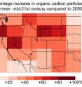 Organic carbon is one component of smoke from wildfires. Overall, wildfires in 2050 are expected to be up to twice as smoky, threatening visibility and public health.