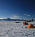 The British Antarctic Survey's Twin Otter survey plane & camp, the plane was used to collect data about the size of the sub-ice-shelf channel.