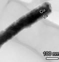 This is a close-up of a single copper nanowire and its nickel shell.