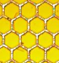 This is a micrograph of the W-grid used as gate in the test generator. The holes have a diameter of ~0.6 mm.