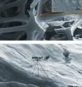 An easy-to-apply, NIST-developed coating significantly reduces the flammability of foam used in furniture. The thin coating is deposited onto the surface of all the nooks and crannies of the porous foam (top), with heat-dissipating multiwalled carbon nanotubes uniformly distributed throughout (bottom). (Color added for clarity.)