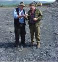 This shows Professor Large and Professor Maslennikov on the hunt for suitable black shales in Siberia.