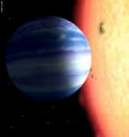 This artist's conception shows a hot-Jupiter extrasolar planet orbiting a star similar to the nearby star tau Bo&#246;tes, where water has been detected in the atmosphere of an orbiting planet. The detection was made possible with a new technique that could help researchers to learn how many planets with water, like Earth, exist throughout the universe. The team of scientists that made the discovery includes astronomers at Penn State University, Caltech, and other institutions.