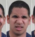 Researchers at the Ohio State University have found a way for computers to recognize 21 distinct facial expressions -- even expressions for complex or seemingly contradictory emotions such as "happily disgusted" or "sadly angry." Here, a study participant makes three faces: happy (left), disgusted (center), and happily disgusted (right). Researcher Aleix Martinez described "happily disgusted" as "how you feel when you watch one of those funny 'gross-out' movies and something happens that's really disgusting, but you just have to laugh because it's so incredibly funny." The study gives cognitive scientists more tools to study the origins of emotion in the brain.